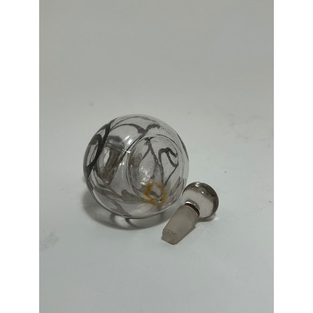 Vintage Art Nouveau Silver Overlay‎ Clear Glass Perfume Bottle with Stopper - Picture 6 of 6